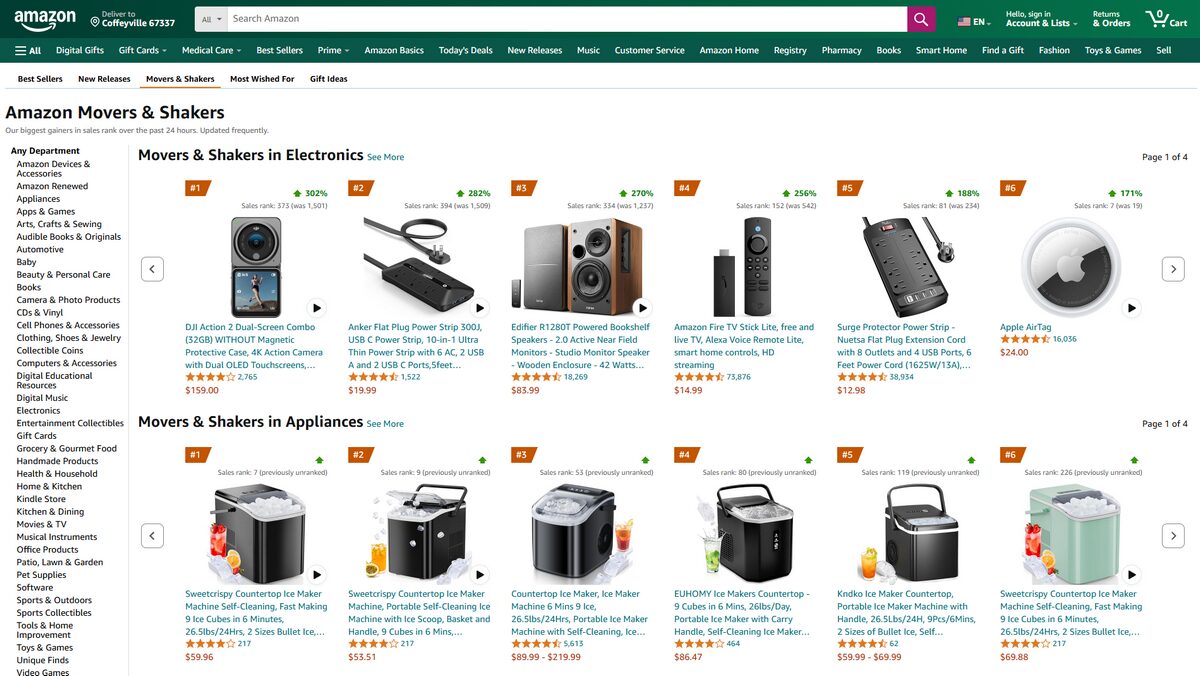 Amazon's Movers And Shakers section