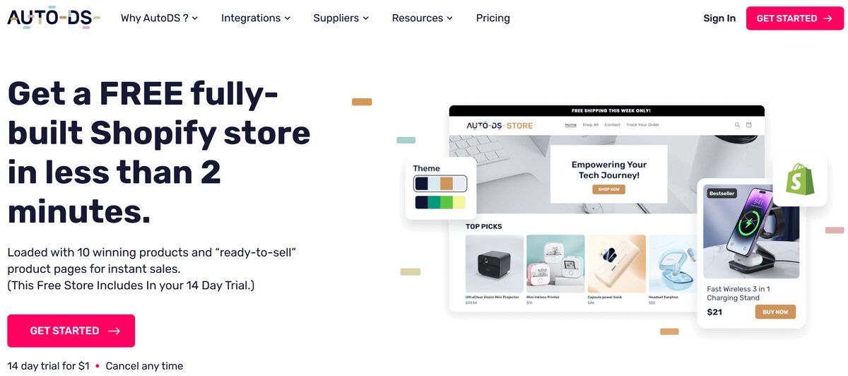 AutoDS AI Shopify Store Builder best dropshipping software