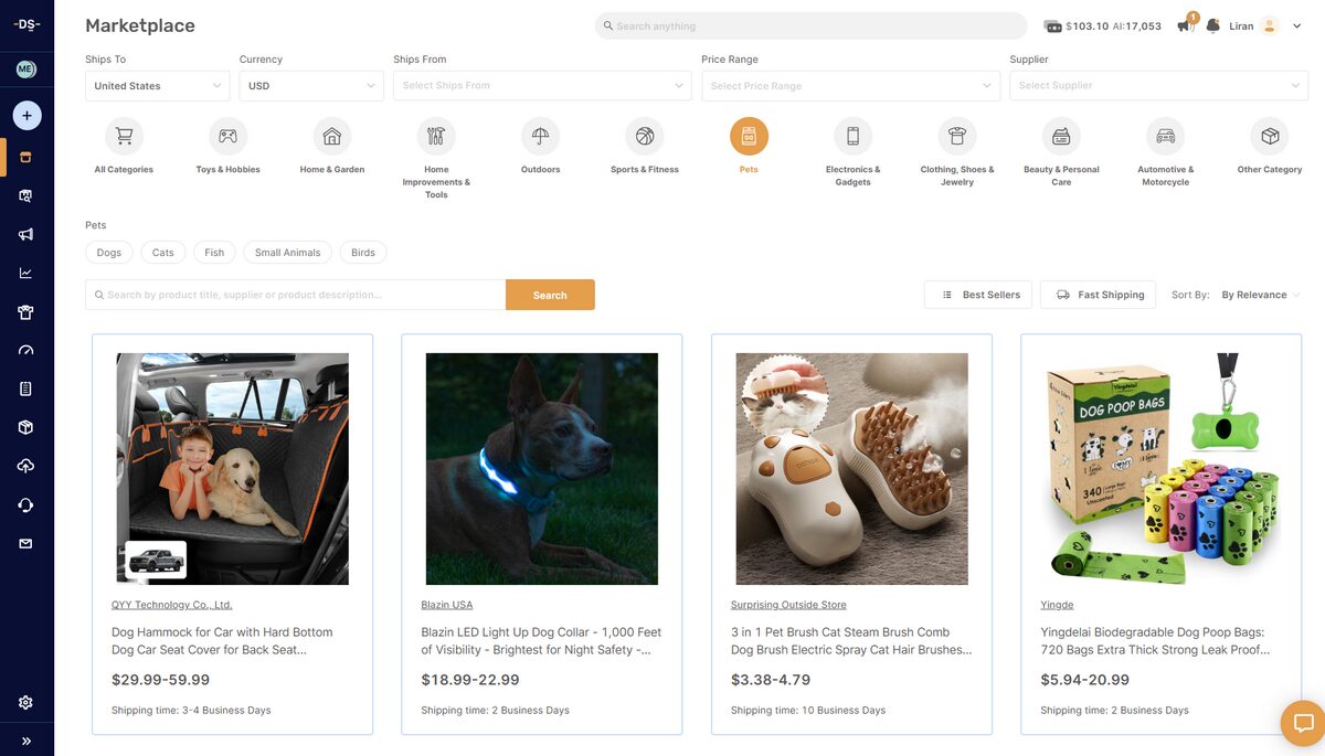 AutoDS dropshipping pet products supplier