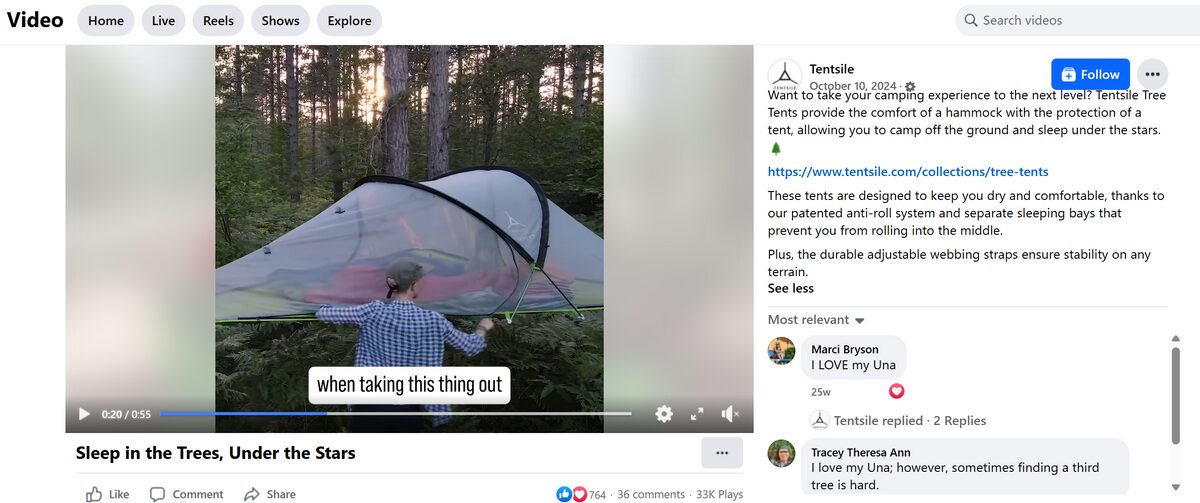Camping hammock Facebook ad