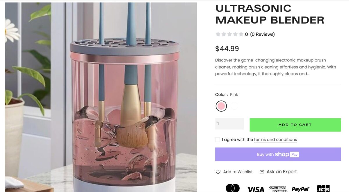 Electric makeup brush cleaner seller's website