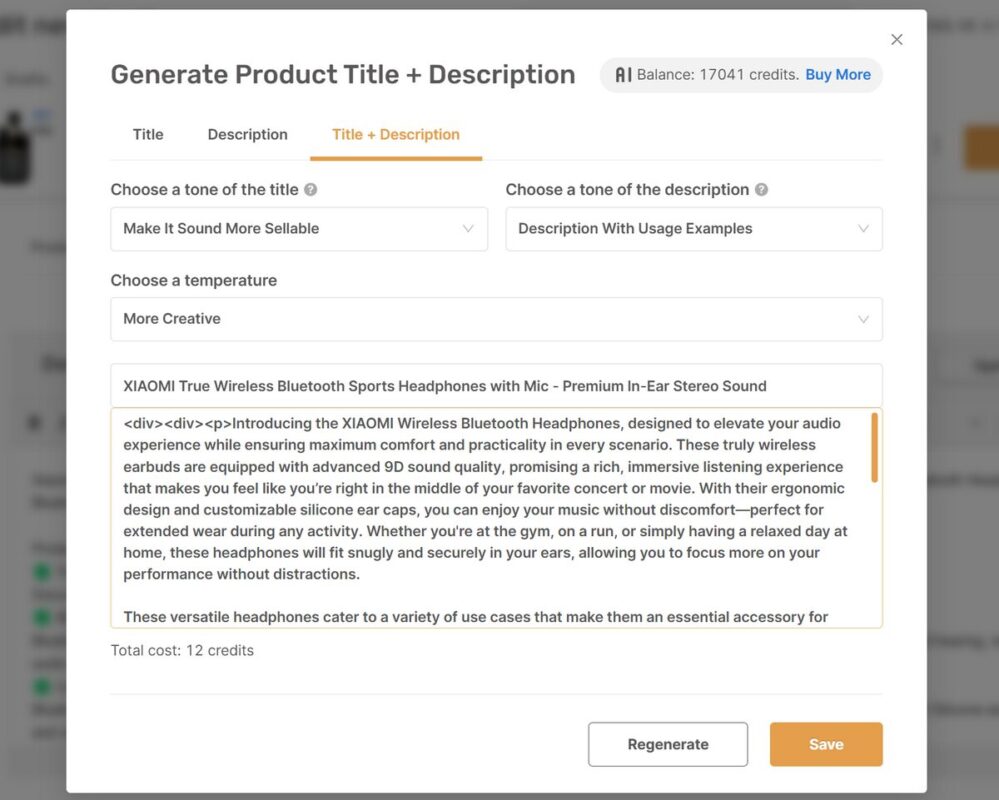 Customize product page with I description & title generator