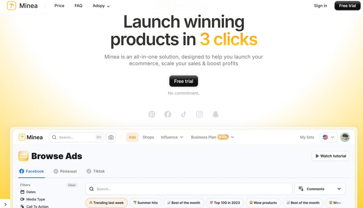 Minea best dropshipping software