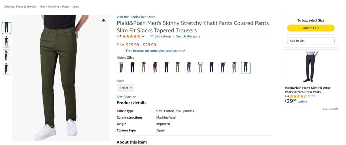 slim fit chinos on amazon