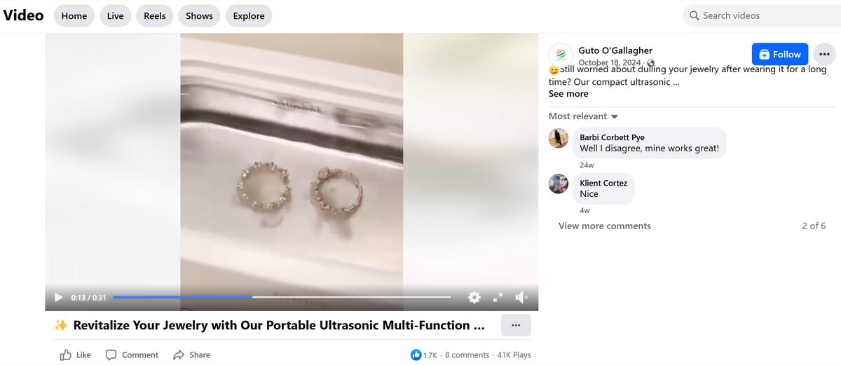 Ultrasonic cleaner Facebook ad