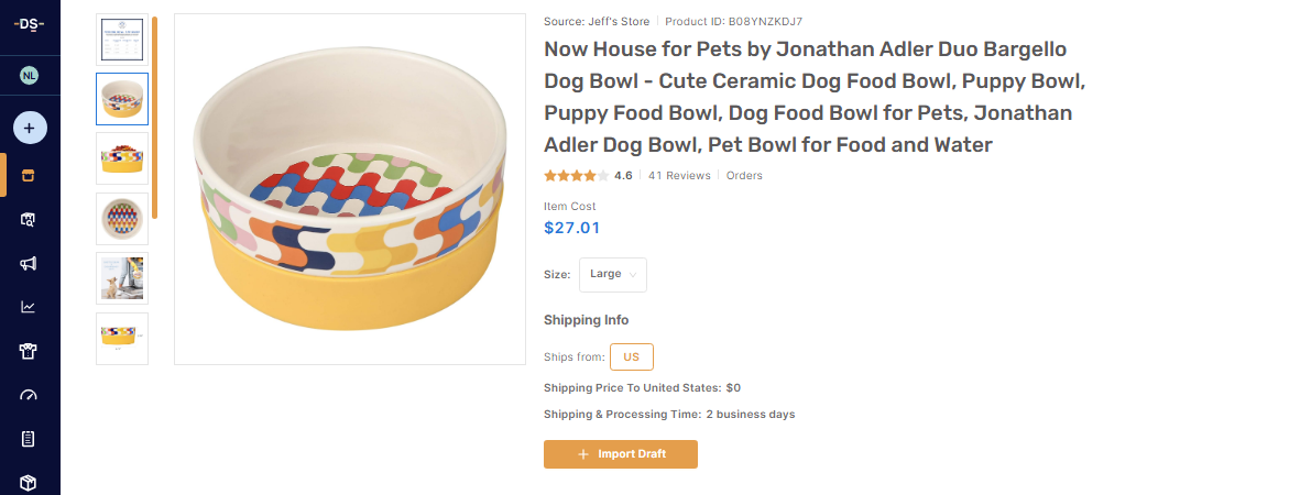 AutoDS listing for ceramic dog food bowl