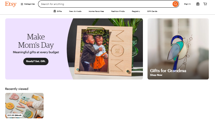 Etsy homepage