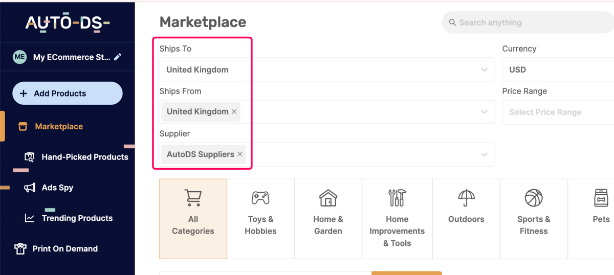 AutoDS Private Suppliers UK