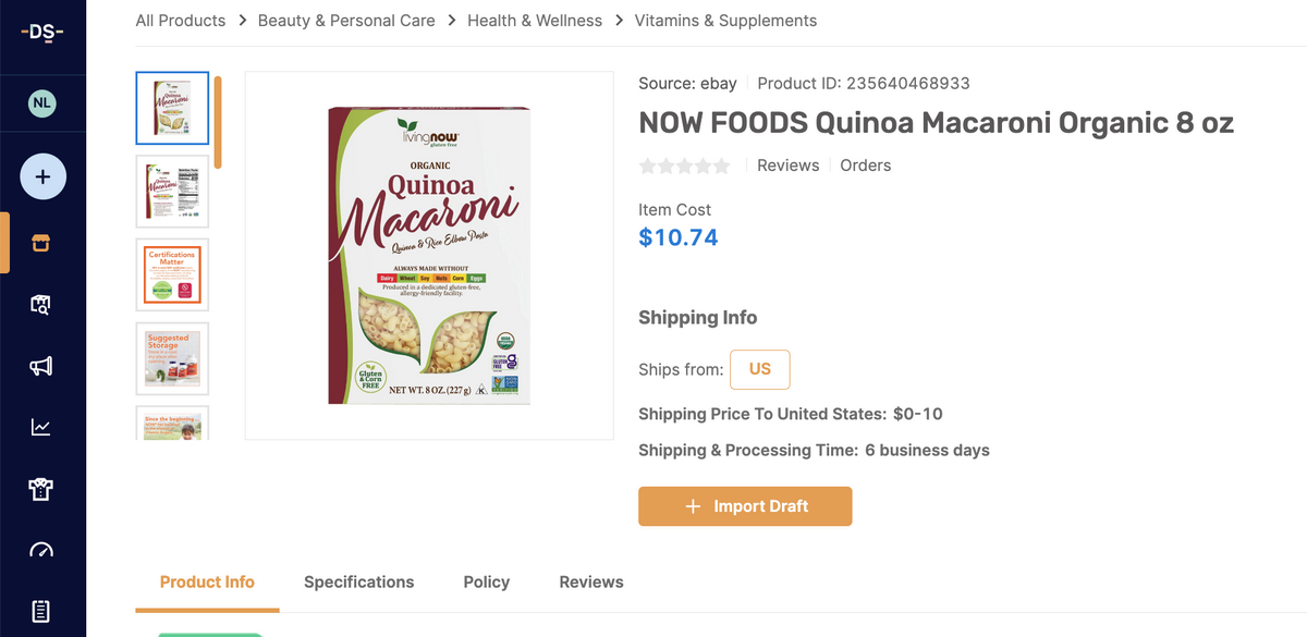 Organic pasta and grains AutoDS Marketplace Foods Dropshipping