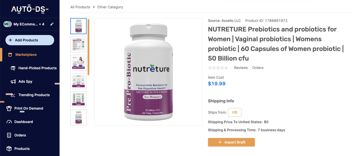 Probiotic + Prebiotic Blend AutoDS Marketplace