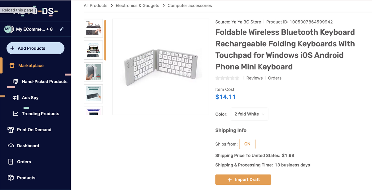 Foldable Bluetooth Keyboards AutoDS Marketplace Tech Dropshipping