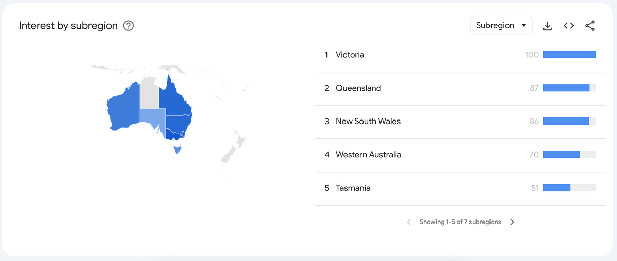 Google Trends Regional Interest Map