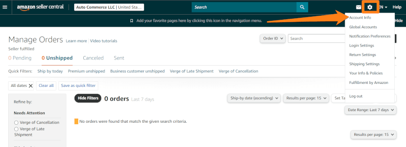 Amazon Seller's Account Settings