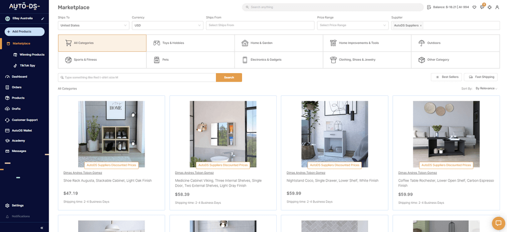 Shopify dropshipping suppliers using AutoDS