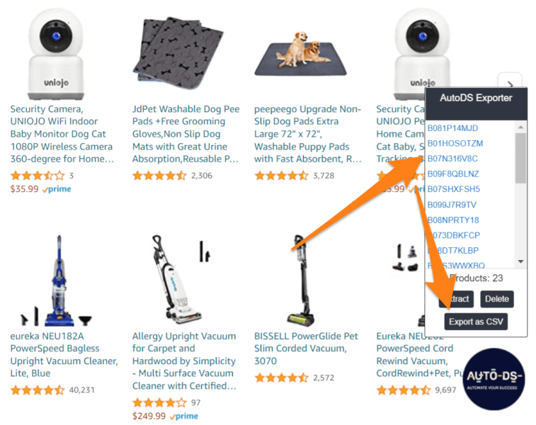 export CSV of dropshipping items