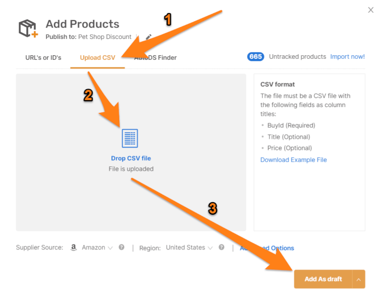 dropshipping products' CSV file