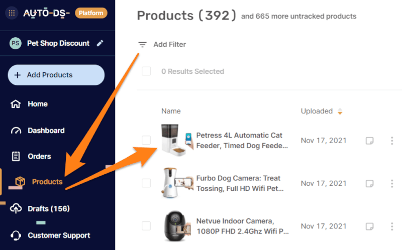 dropshipping items' product page