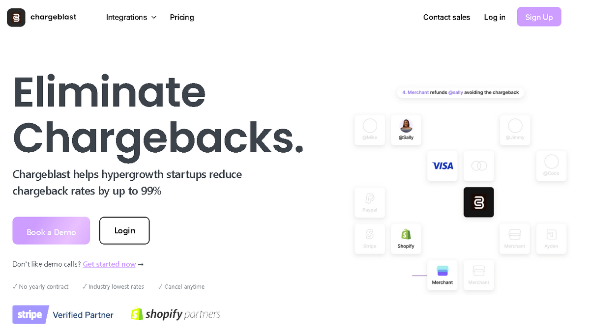 Chargeback prevention software Chargeblast website home page