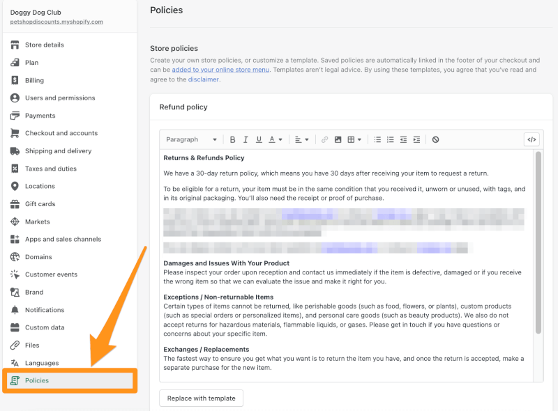 Create store policies and legal pages for Shopify store