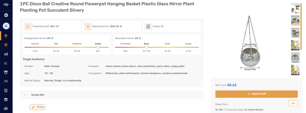 AutoDS Marketplace listing for disco plan pots