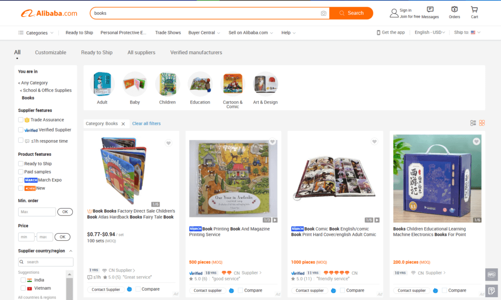 alibaba dropshipping books supplier