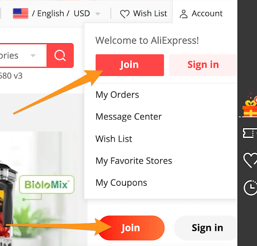 sign up aliexpress