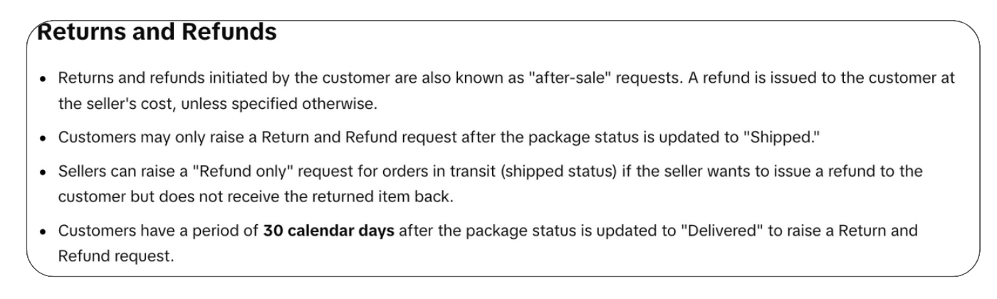 Return & refund policies for TikTok Shops 