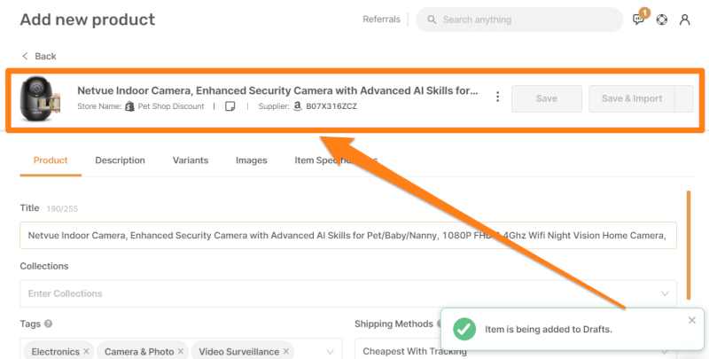 dropshipping item editor